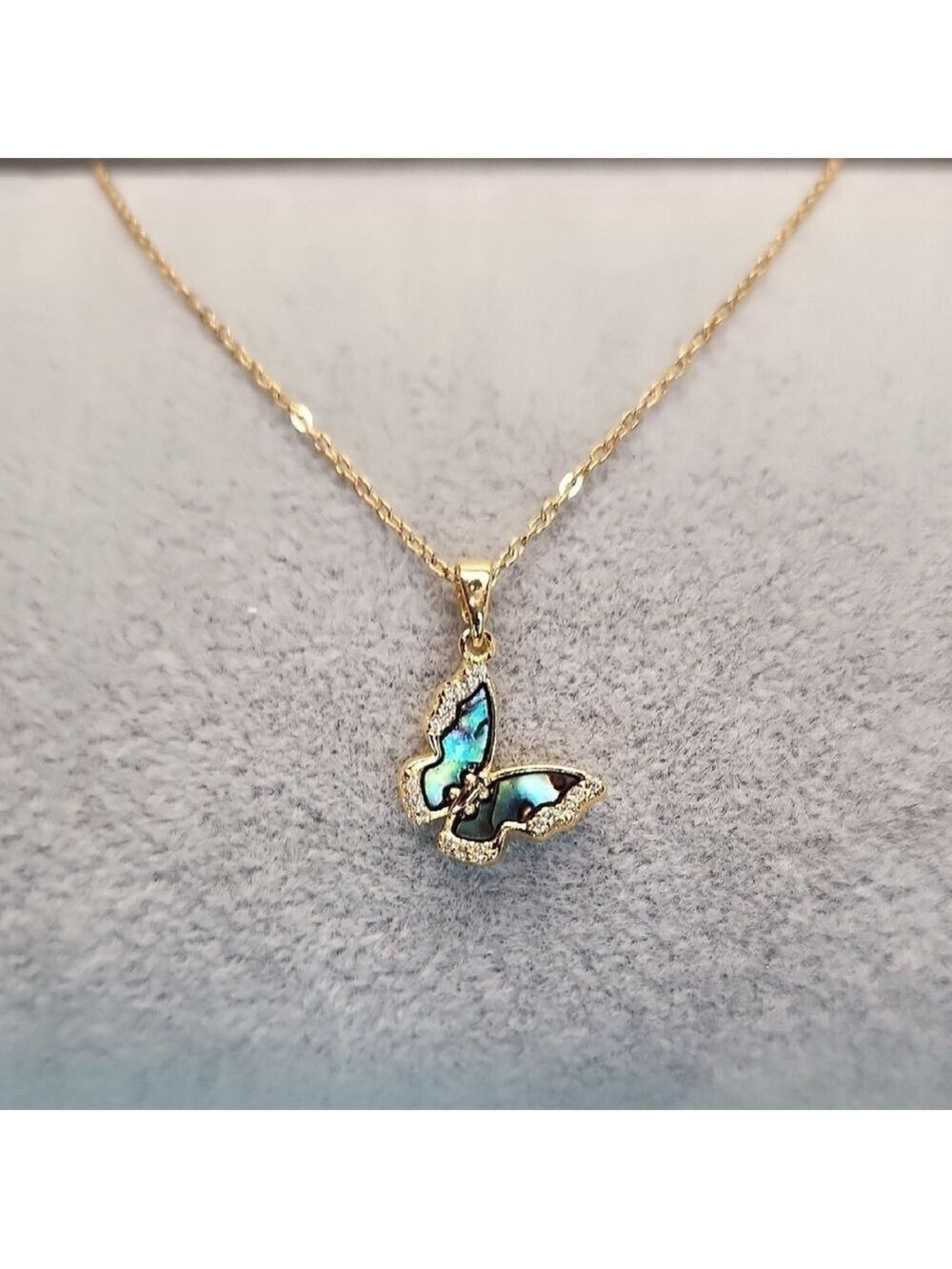 18K Gold Plated Stainless Steel Abalone Inlay Butterfly Pendant and Chain